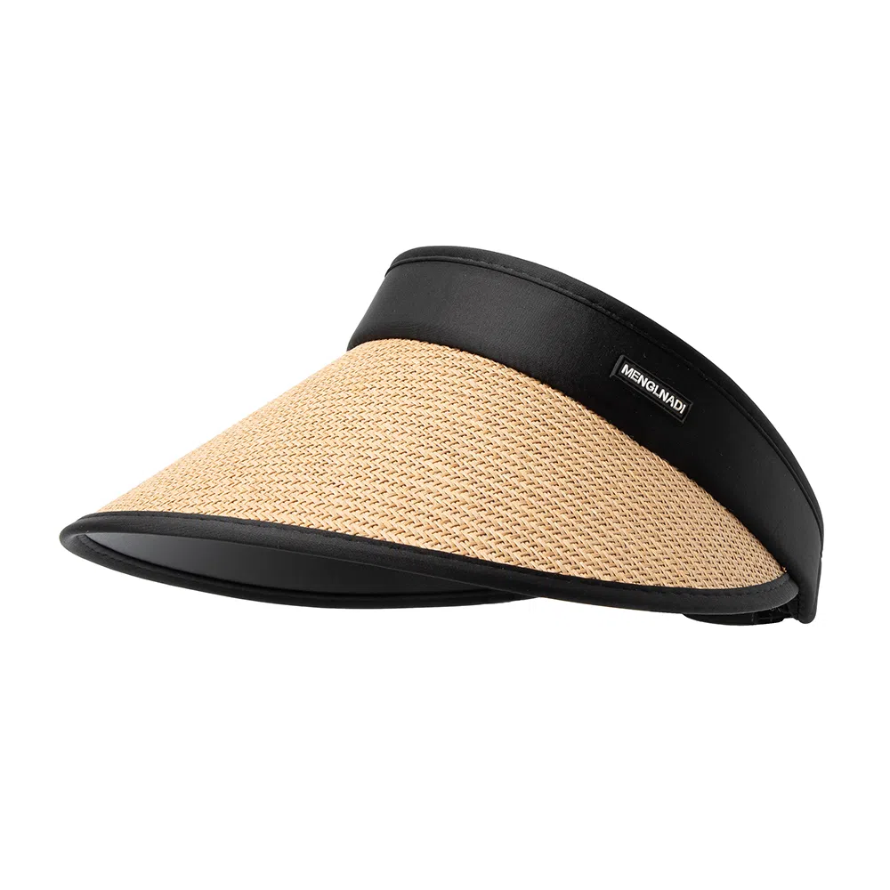 白卷 夏日户外出行可折叠编织空顶帽 草编聚酯纤维 防晒帽 女款