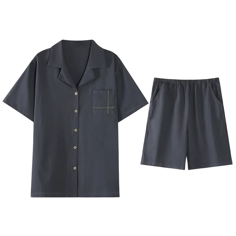 歌倩雅 夏季纯棉短袖纯色凉感休闲短裤睡衣套装 男款