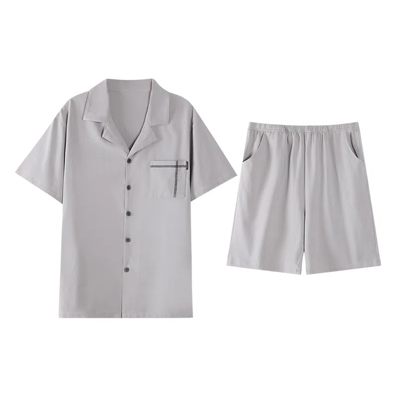 歌倩雅 夏季纯棉短袖全棉休闲短裤青少年家居服睡衣套装 男款