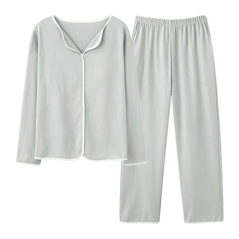 欧迪芬 纯棉翻领纯色舒适透气睡衣套装 女款 绿色