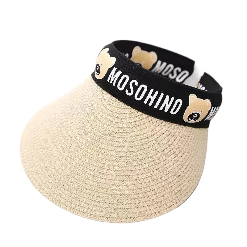 祎步康 户外空顶帽遮阳 聚酯纤维 卡通小熊发箍编织防晒帽 儿童款