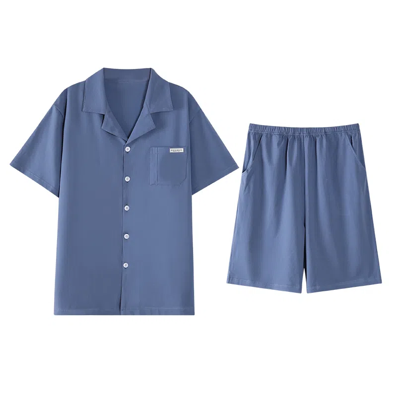 歌倩雅 夏季纯棉短袖薄款舒适休闲短裤睡衣套装 男款