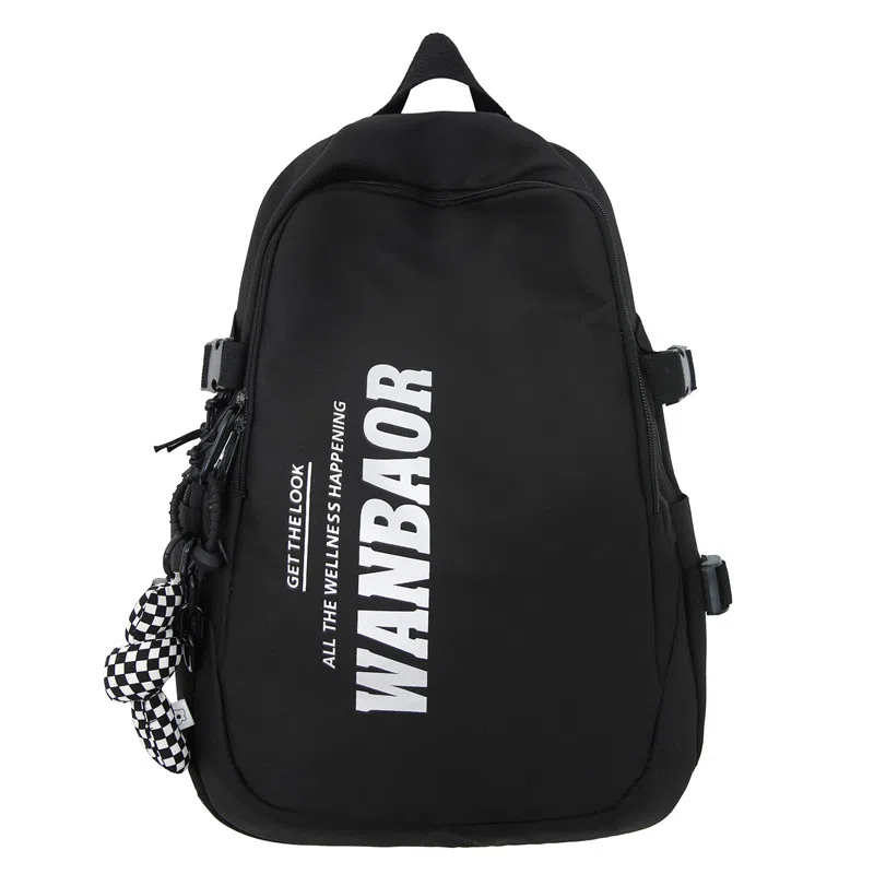 醇龙 大容量休闲美式复古字母简约大学生 尼龙 双肩包 常规 男女同款情侣款 多色