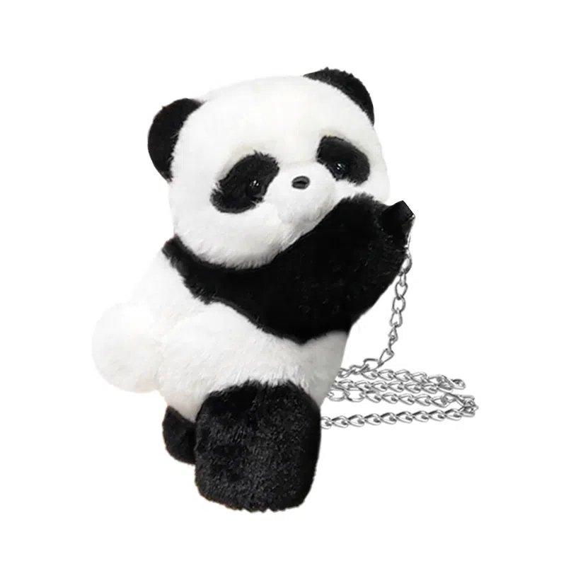 抱竹 古力古力 熊猫趴趴玩偶系列 可爱零钱包 毛绒 斜挎包 常规 男女同款情侣款 黑白