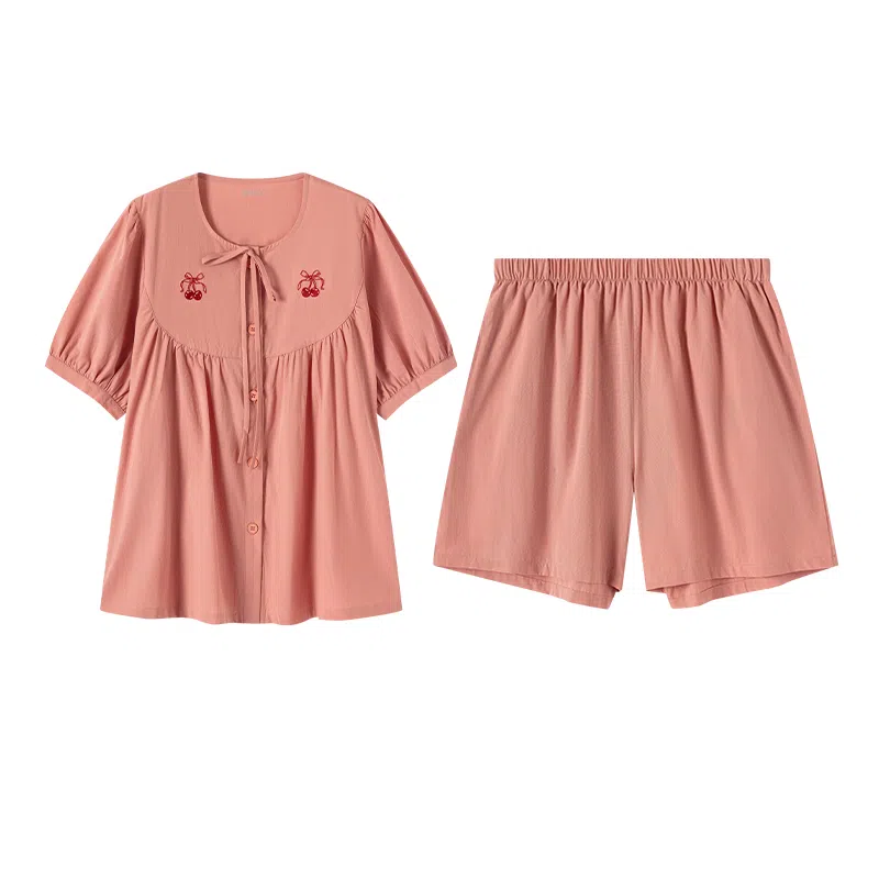 顶瓜瓜 可爱樱桃刺绣舒适透气睡衣套装 女款