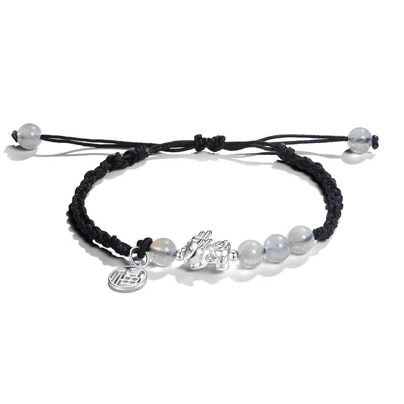 华髻 招财貔貅情侣手链 新中式国潮小众设计黑红编织绳 告白 有礼盒 玛瑙 手链 男女同款情侣款