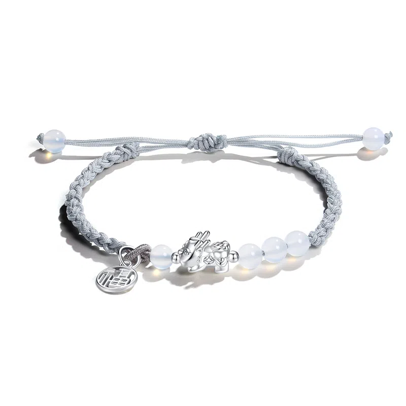 华髻 招财貔貅情侣手链 新中式国潮小众设计黑红编织绳 告白 有礼盒 玛瑙 手链 男女同款情侣款