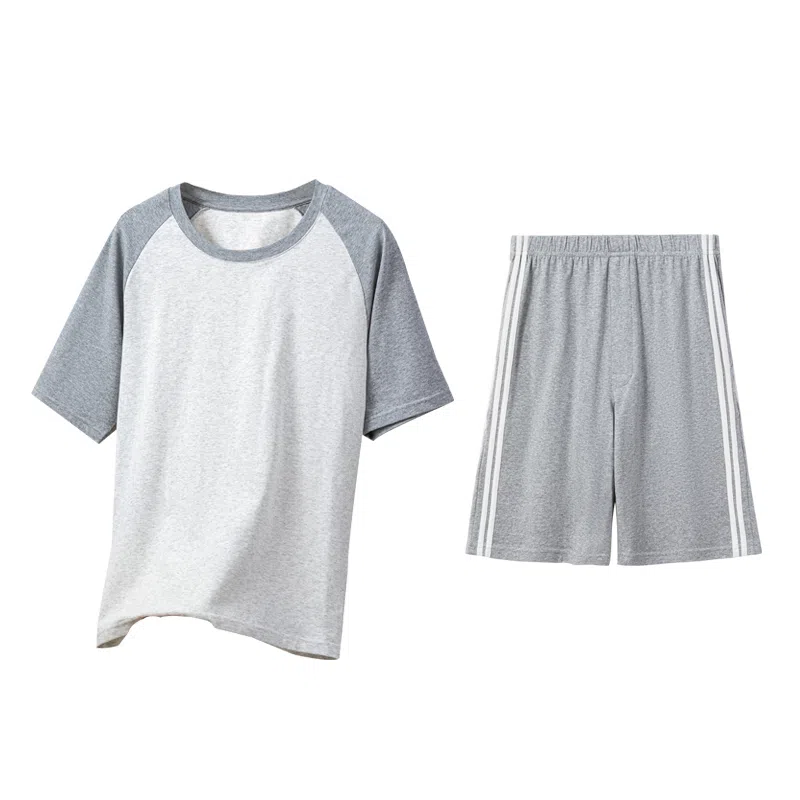 贴身领域 五分裤圆领套头舒适短袖短裤睡衣套装 男款