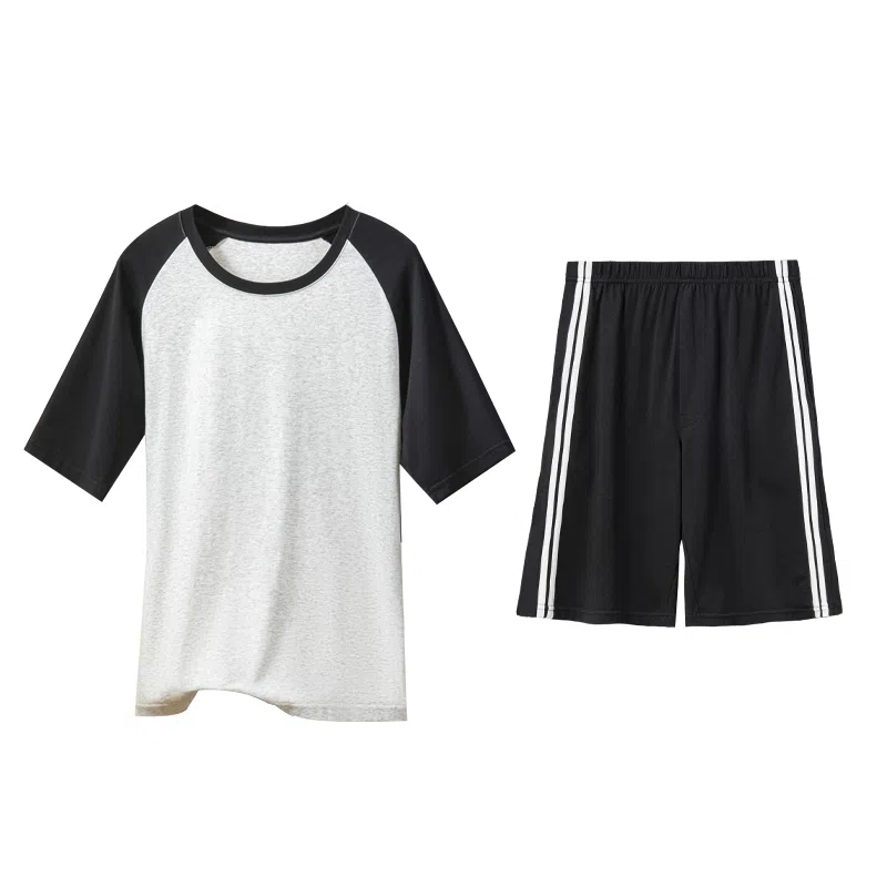 贴身领域 五分裤圆领套头舒适短袖短裤睡衣套装 男款