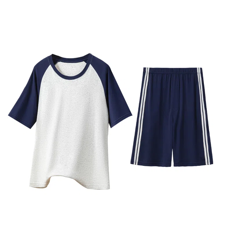 贴身领域 五分裤圆领套头舒适短袖短裤睡衣套装 男款