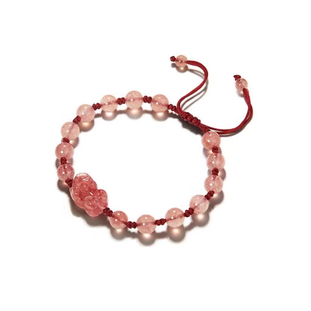 泡泡贝 新中式大气招财纳福创意独特吞金兽轻奢优雅霸气单圈宫廷风抽拉编织绳 黑曜石 玉石手链 男女同款情侣款