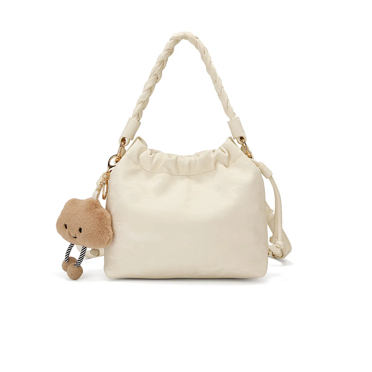 稻草人 柔软可爱毛绒挂饰百搭款 聚氨酯拼皮革 手提包 常规 女款 奶白/浅绿/浅粉色