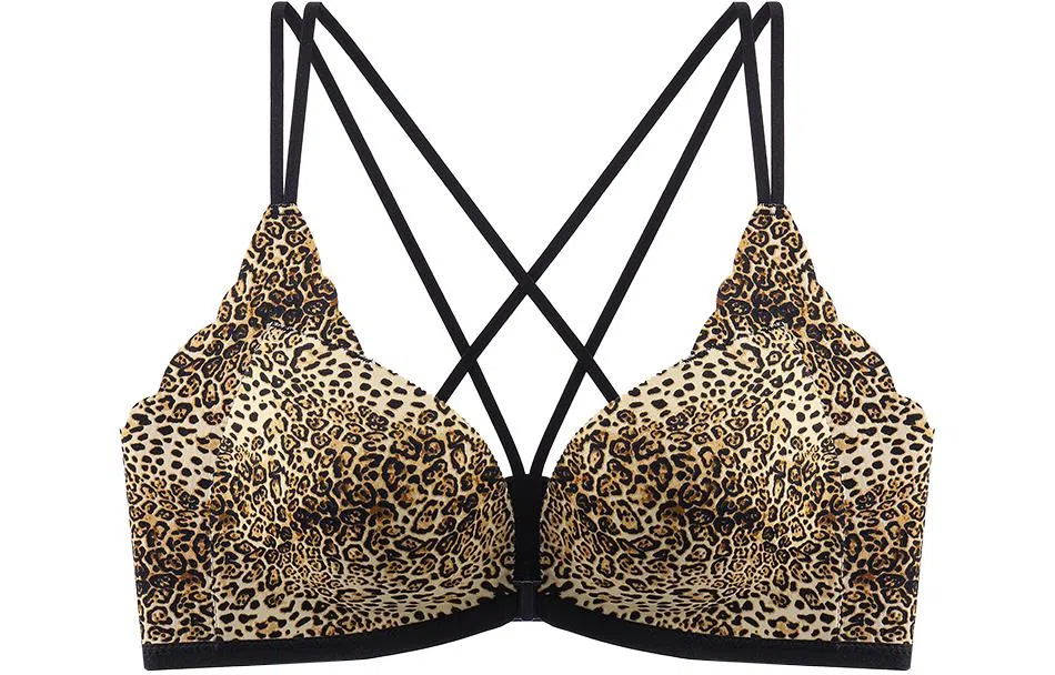 二三二三 豹纹前扣小胸聚拢无痕美背文胸 女款