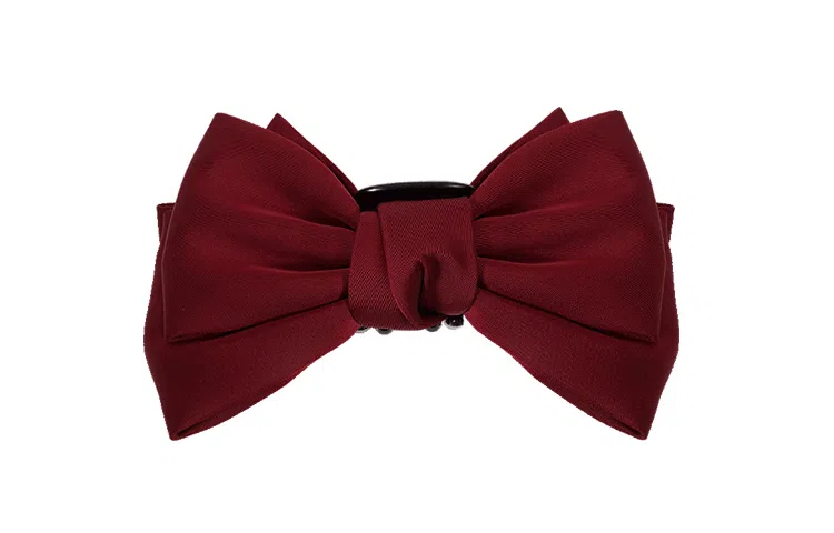 左欧 缎面蝴蝶结抓夹 双面 后脑勺大号鲨鱼夹 发夹 女款 酒红色