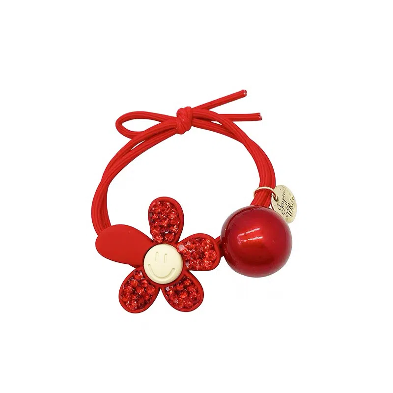 妖娆猫 中国红花朵喜庆红高级感马尾气质 发圈 女款