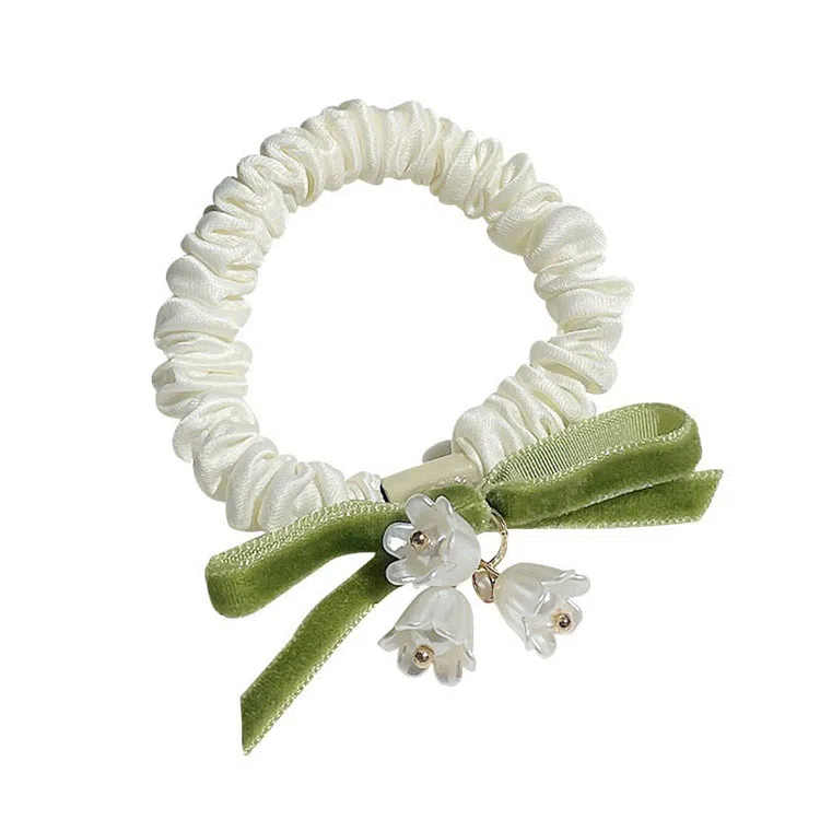 妖娆猫 法式蝴蝶结铃兰花复古皮筋扎头发优雅气质皮套 发圈 女款