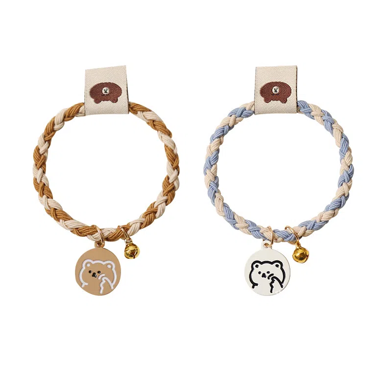 妖娆猫 编织麻花简笔小熊皮筋简约卡通萌物高级感甜美少女两件套 发圈 女款