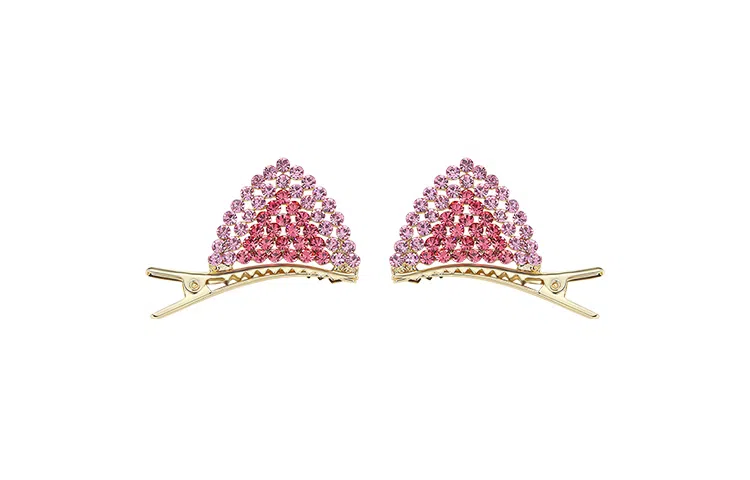 沂茹 轻奢优雅韩版时尚甜美气质高级精致猫耳朵水钻简约气质可爱边夹 发夹 女款