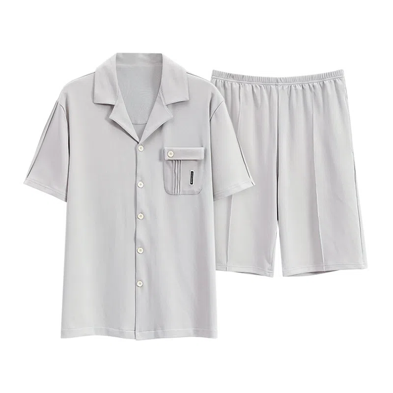 欧迪芬 简约纯棉抗菌亲肤翻领开衫短袖柔软除螨舒适透气纯色休闲可外穿家居服短裤睡衣套装 男款 白色