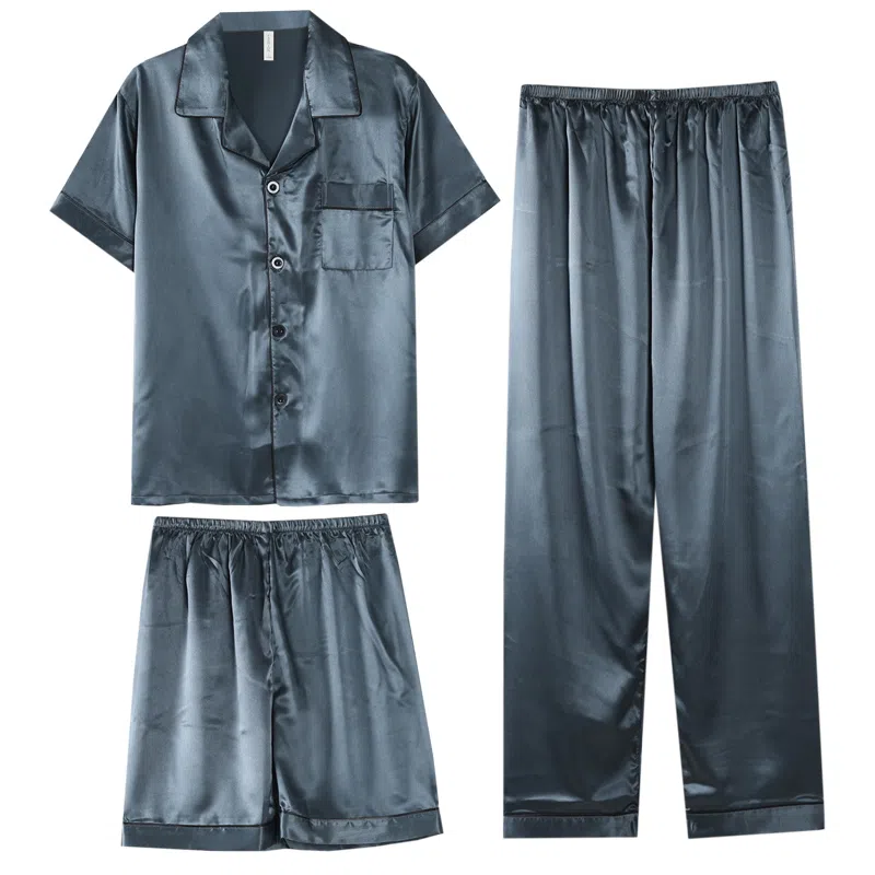 兰缪 时尚简约高级短袖凉感休闲短裤舒适亲肤长裤睡衣套装 男款