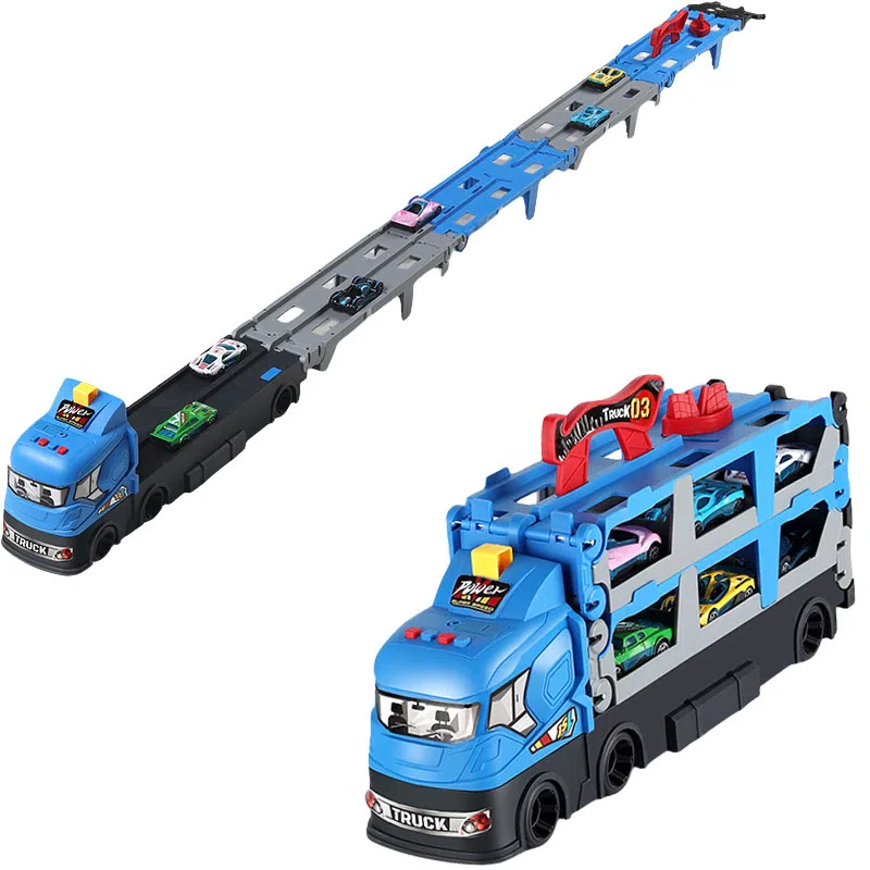 妙贝乐 合金弹射货柜车 合金小汽车 多功能变形轨道 益智早教互动竞技 玩具