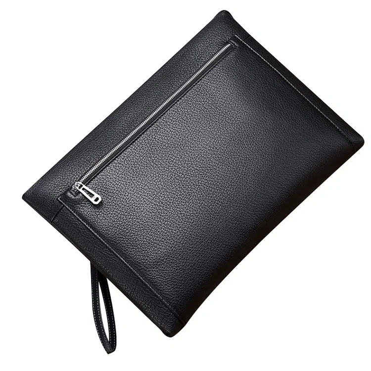 DOSRFINI Business Large Capacity Men's Leather Wristlet Clutch Black