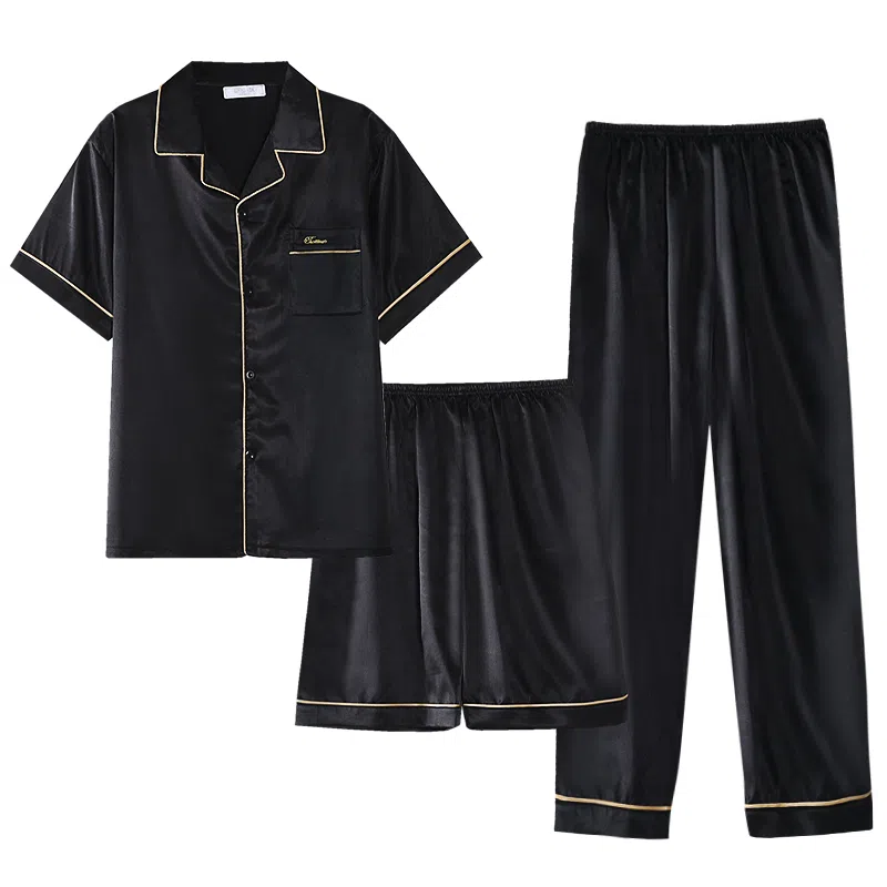 兰缪 时尚简约高级短袖凉感休闲短裤舒适亲肤长裤睡衣套装 男款