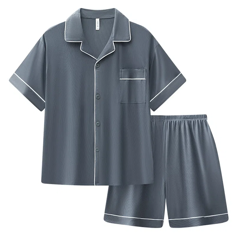 兰缪 夏季冰丝短袖时尚休闲短裤睡衣套装 男款 黑色