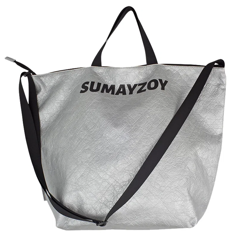 SUMAYZOY DuPont Paper Large Crossbody Bag Silver Black