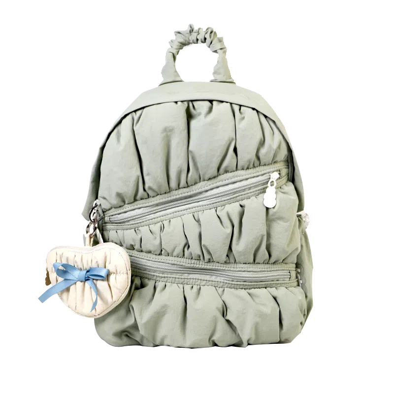 萝拉原创 轻便简约大容量 涤纶 双肩包 小号 女款 银色/奶白色/黑色/绿色