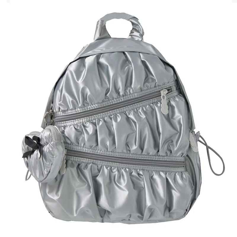 萝拉原创 轻便简约大容量 涤纶 双肩包 小号 女款 银色/奶白色/黑色/绿色