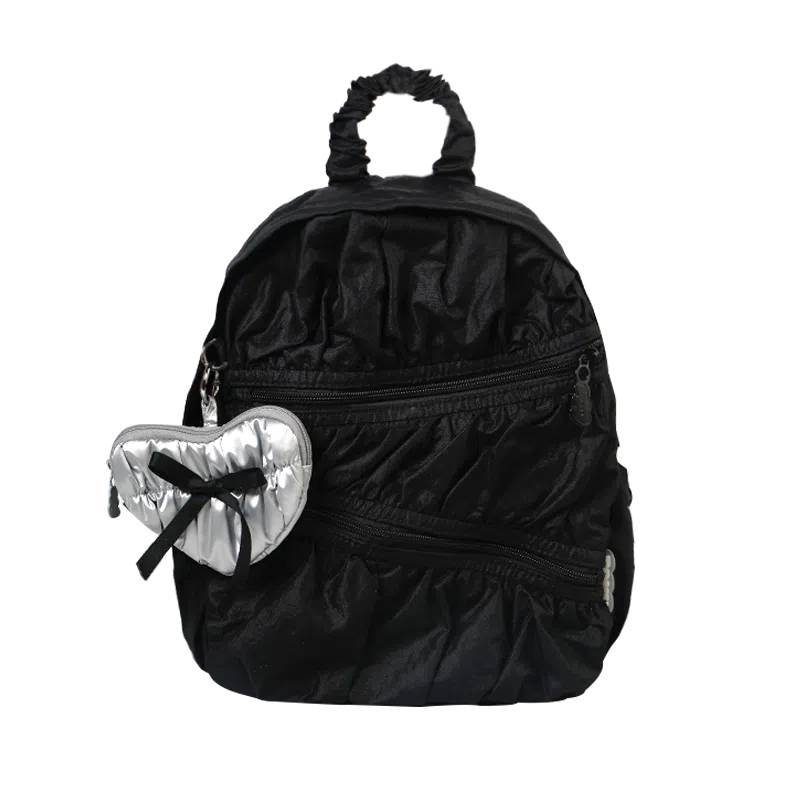 萝拉原创 轻便简约大容量 涤纶 双肩包 小号 女款 银色/奶白色/黑色/绿色