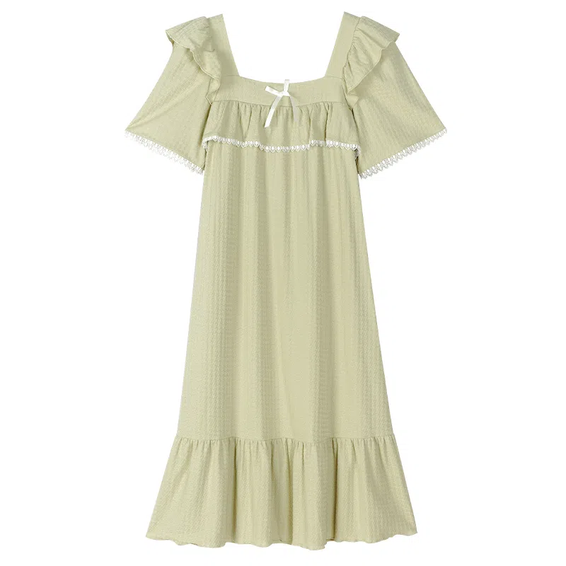 歌倩雅 纯棉甜美舒适亲肤短袖睡裙 女款 浅绿