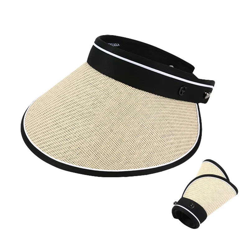 白卷 夏季休闲户外遮阳百搭大檐空顶帽 草编 聚酯纤维 防晒帽 男女同款情侣款