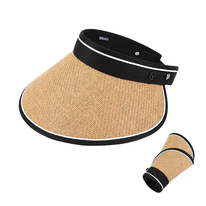 白卷 夏季休闲户外遮阳百搭大檐空顶帽 草编 聚酯纤维 防晒帽 男女同款情侣款