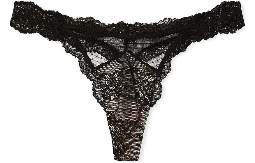 Victoria's Secret PINK DREAM ANGELS Lace Mesh Thong PantyBlack Pt Pk 1