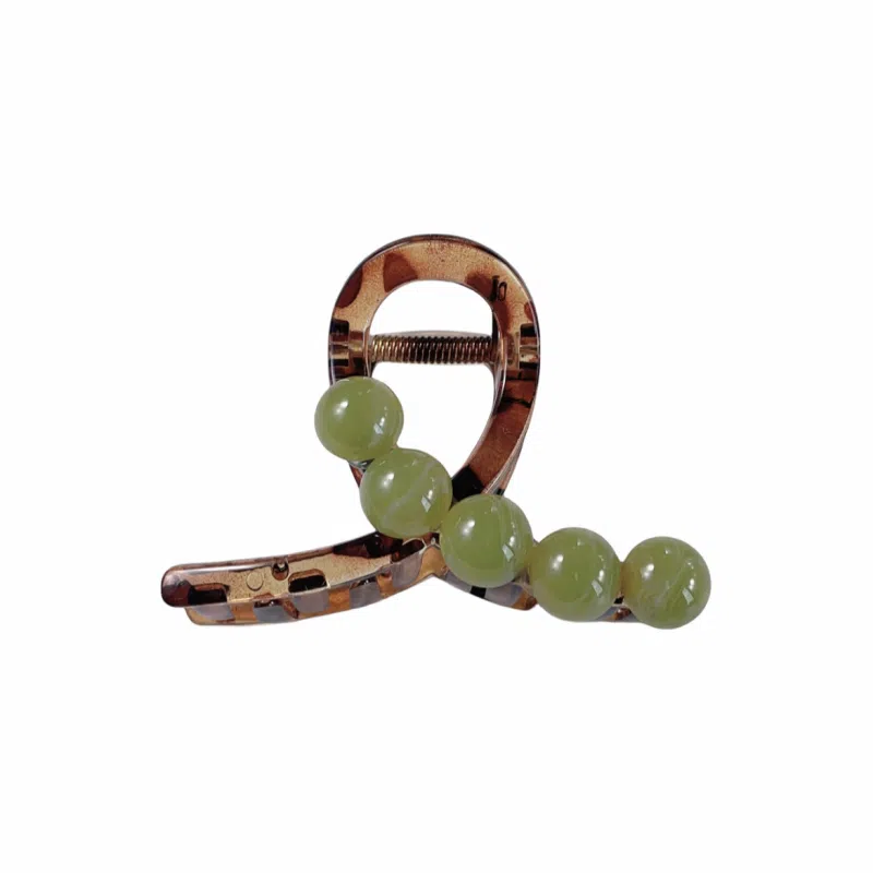 尚先生 设计感透棕色亚克力发抓绿色树脂圆珠抓夹  发卡头饰 发夹 女款