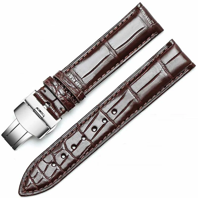 港爵竹节纹鳄鱼皮手表带代用浪琴欧米茄天梭积家万国男女通用真皮表带手表表带通用