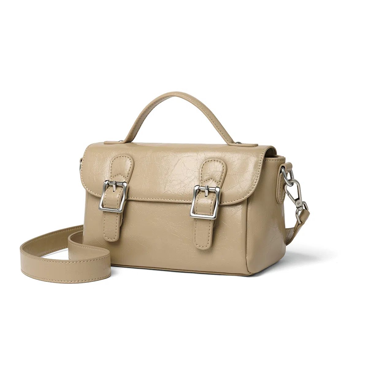 红蜻蜓 小众设计时尚简约高级感通勤百搭亮面打容量 牛皮 斜挎包 常规 杏色