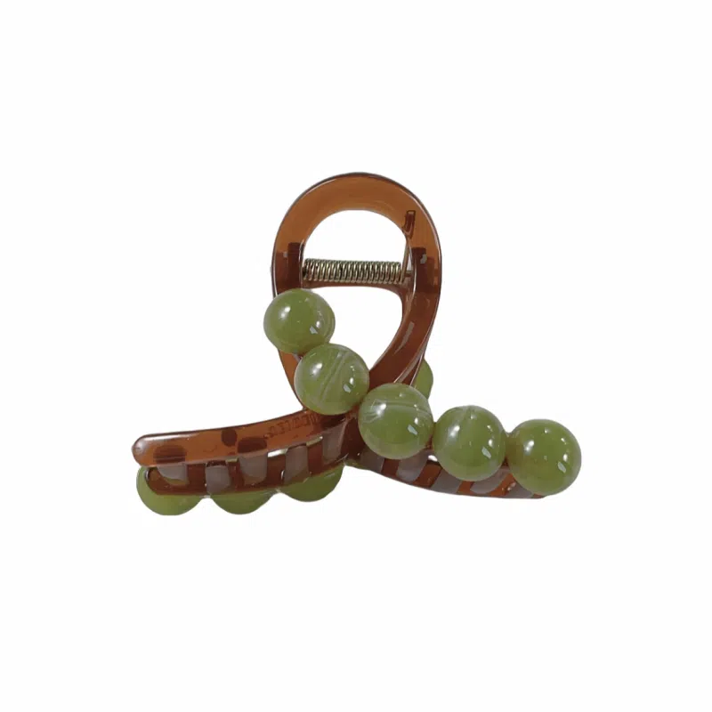 尚先生 时尚棕色亚克鲨鱼夹晕染绿色圆珠抓夹后脑勺盘发发卡 头饰 发夹 女款