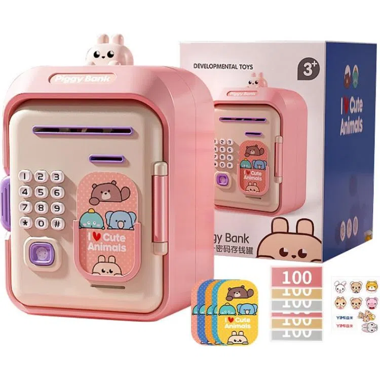 益米 儿童密码存钱罐 可取存储蓄罐 萌萌兔粉 智能玩具