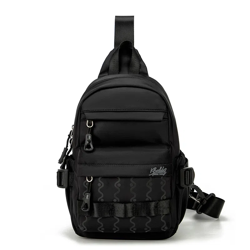 巴布豆 休闲时尚拉链开合 牛津布 胸包 常规 男女同款情侣款 米白棕/米白红/纯黑色