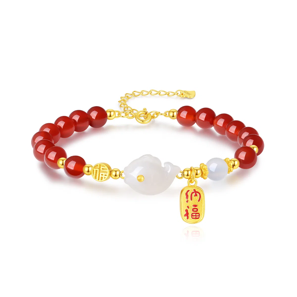 匆匆那年 上岸锦鲤 国潮新中式福牌精致轻奢平安扣 小众设计高级感可调节手串 玉髓 手链 女款