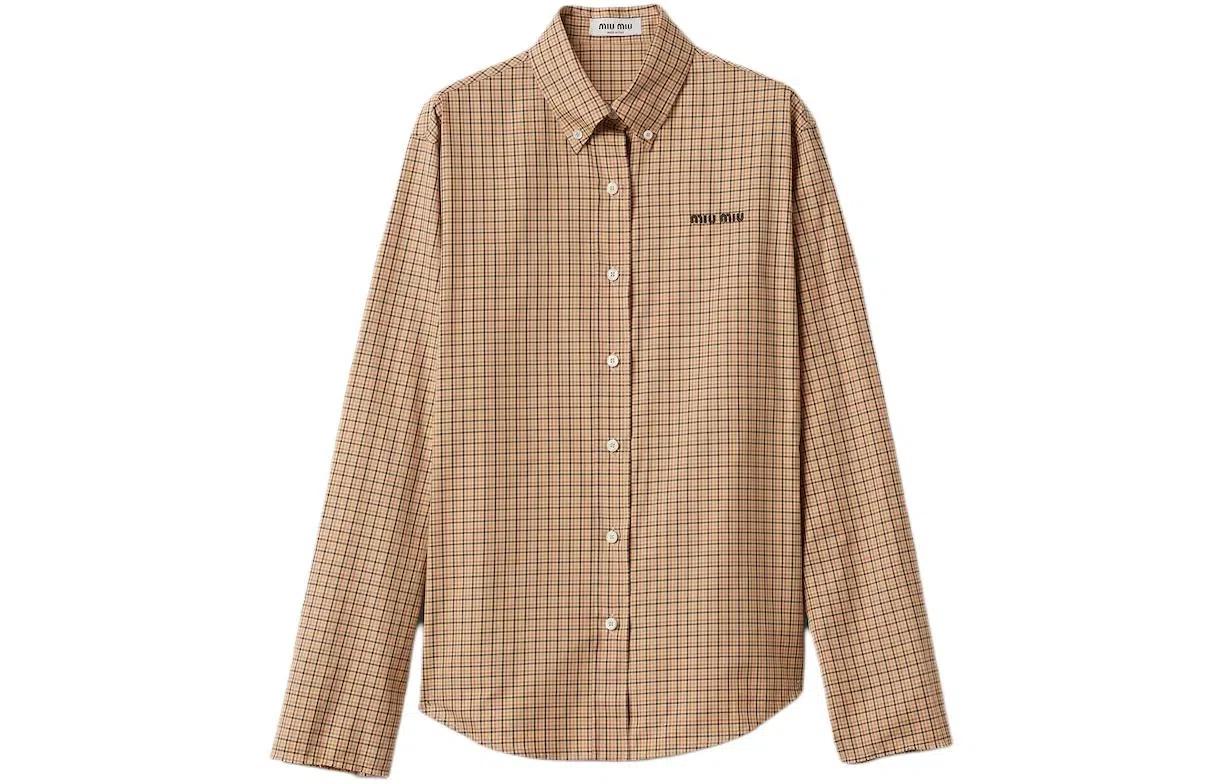 Miu Miu Logo Embroidered Plaid Shirt