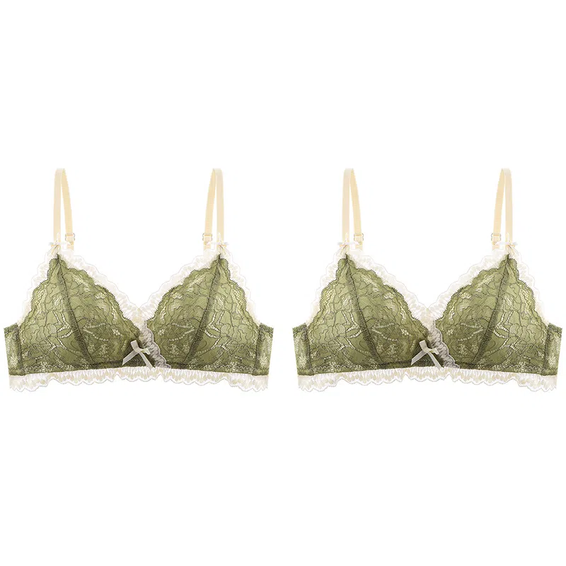 莫代尔 甜美少女撞色文胸蕾丝聚拢轻薄不空杯吸湿无钢圈支撑不跑杯无痕美背舒适胸罩 女款 组合装