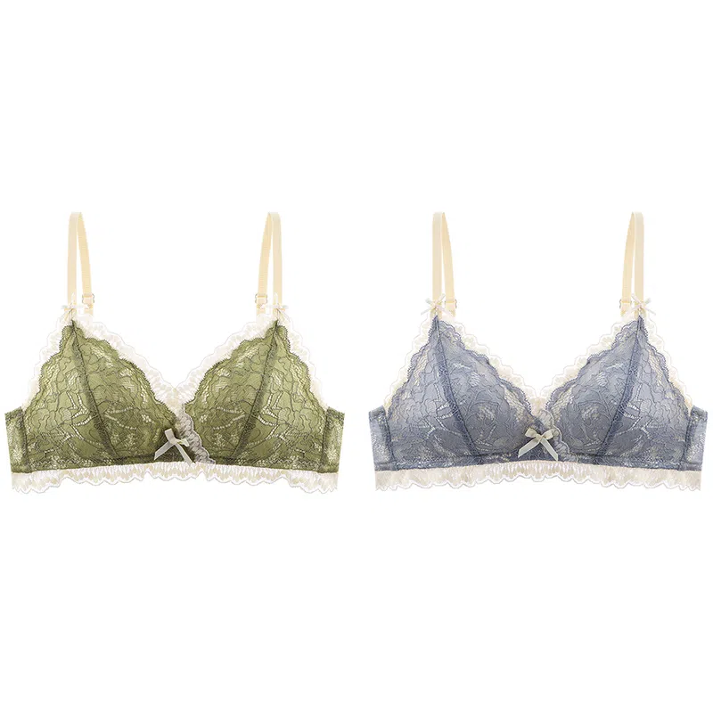 莫代尔 甜美少女撞色文胸蕾丝聚拢轻薄不空杯吸湿无钢圈支撑不跑杯无痕美背舒适胸罩 女款 组合装