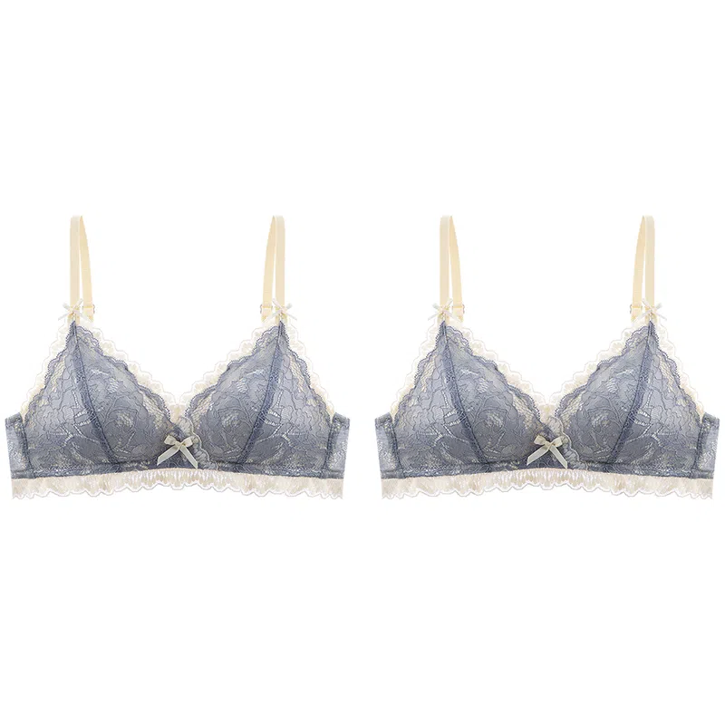 莫代尔 甜美少女撞色文胸蕾丝聚拢轻薄不空杯吸湿无钢圈支撑不跑杯无痕美背舒适胸罩 女款 组合装