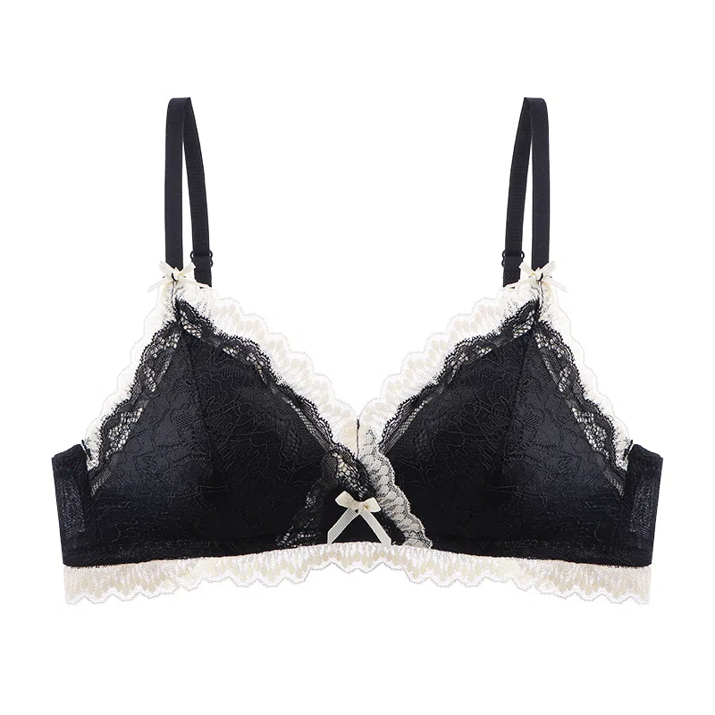 莫代尔 甜美少女撞色文胸蕾丝聚拢轻薄不空杯吸湿无钢圈支撑不跑杯无痕美背舒适胸罩 女款 组合装