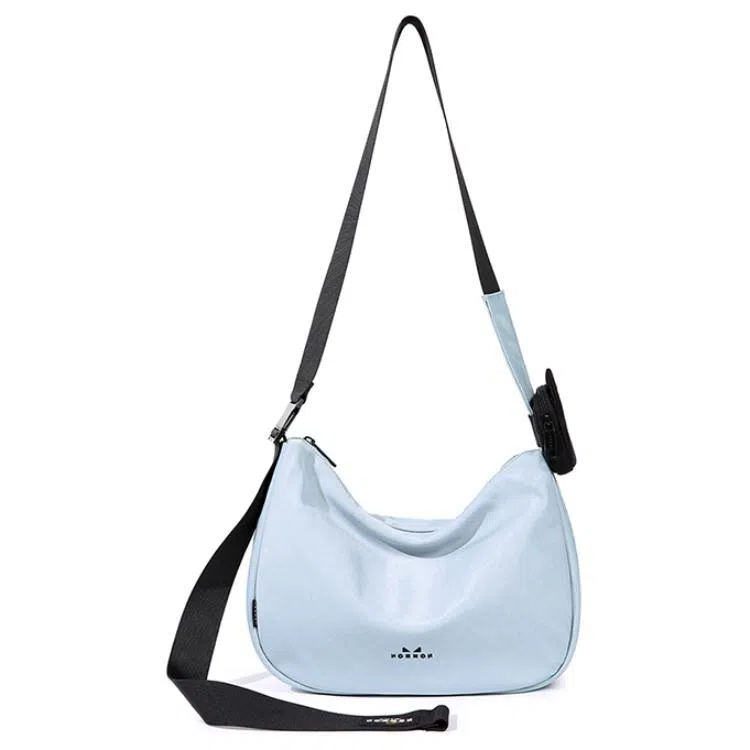 NOXXON Colorblock Nylon Shoulder Bag Medium Morandi Blue Obsidian Black