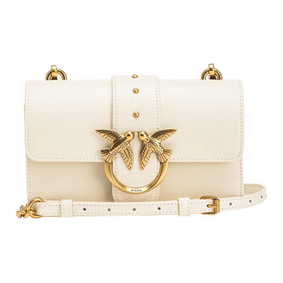 PINKO Love One Classic Logo Swallow Studded Bag White